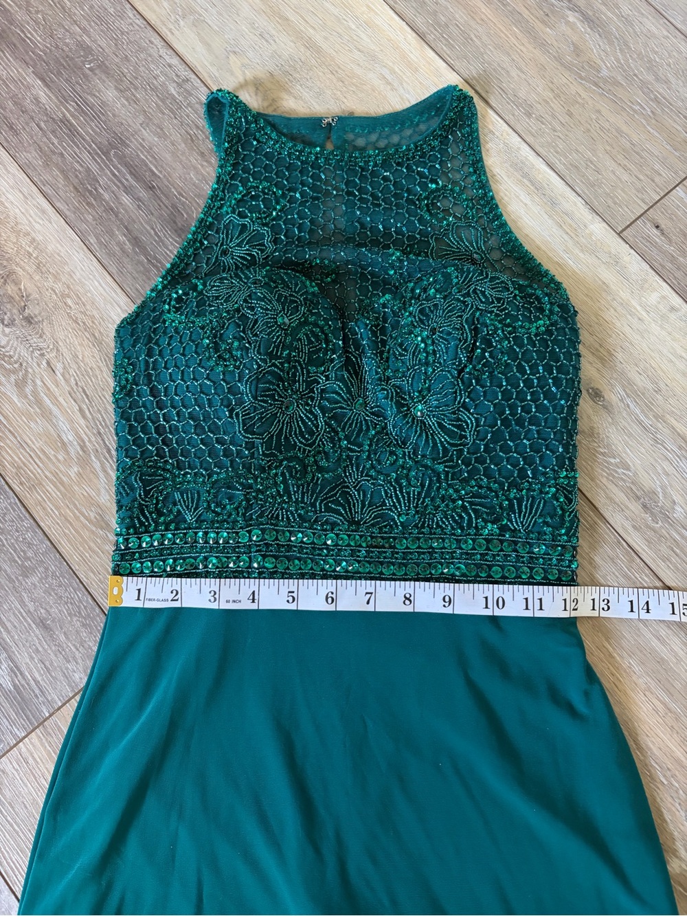 Sherri Hill Teal Beaded Halter Prom Gown with Side Slit - Picture 12 of 15